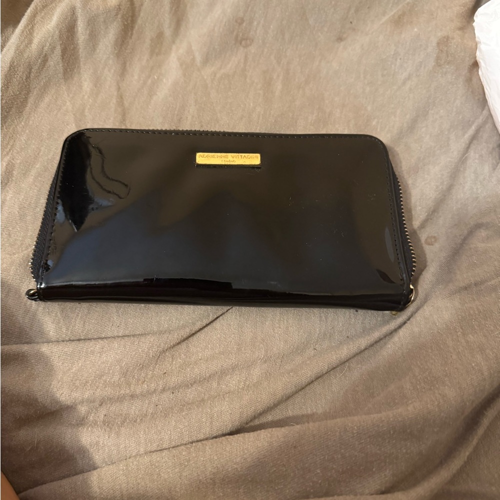 Adrienne Vittadini Black Wallet with Gold Zipper